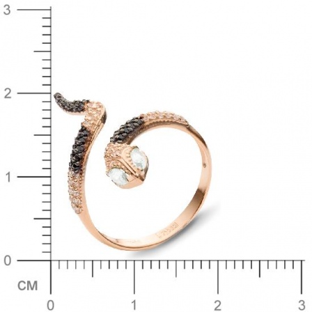 Кольцо безразмерное Змейка с фианитами из красного золота (арт. 315160)