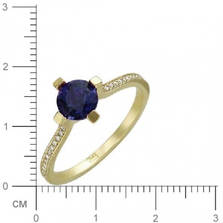 Кольцо с бриллиантами, сапфиром из желтого золота 750 пробы (арт. 316537)