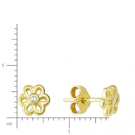 Серьги Цветы с фианитами из желтого золота (арт. 317022)