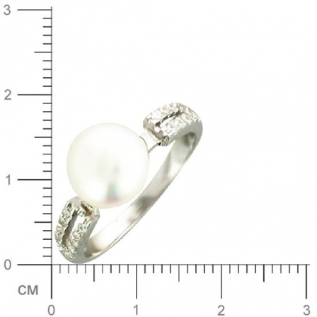 Кольцо с жемчугом, фианитами из серебра (арт. 320639)