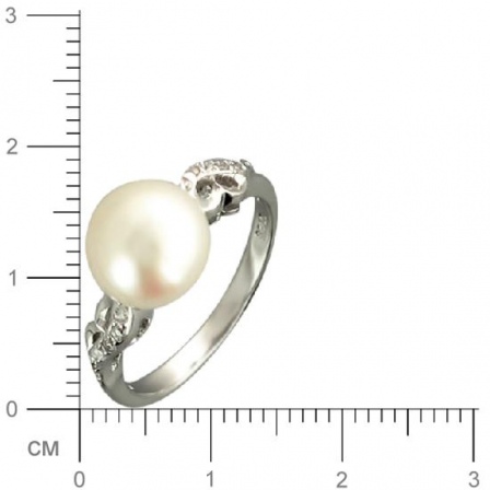 Кольцо с жемчугом, фианитами из серебра (арт. 320646)