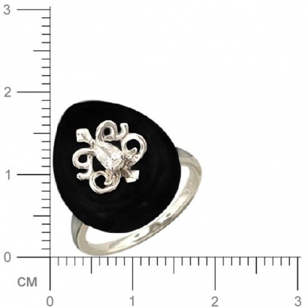 Кольцо с фианитом, ониксом из серебра (арт. 321365)