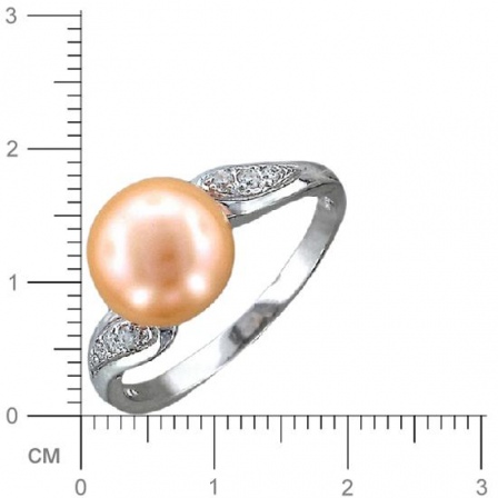 Кольцо с жемчугом, фианитами из серебра (арт. 322534)