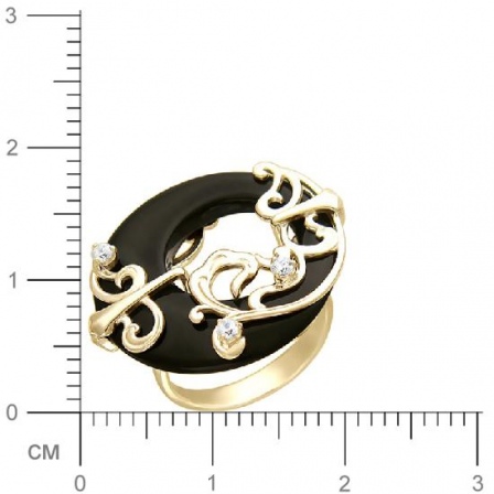 Кольцо с агатом, фианитами из желтого золота (арт. 323512)
