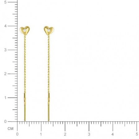 Серьги Сердечки с фианитами из желтого золота (арт. 323568)