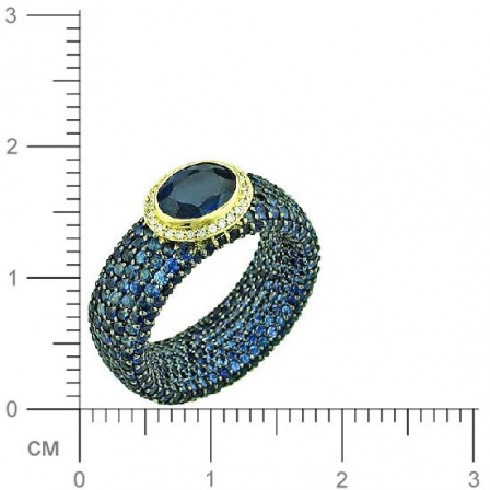 Кольцо с бриллиантами, сапфирами из желтого золота 750 пробы (арт. 324463)