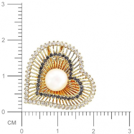 Подвеска Сердце с бриллиантами, жемчугом из желтого золота 750 пробы (арт. 324735)