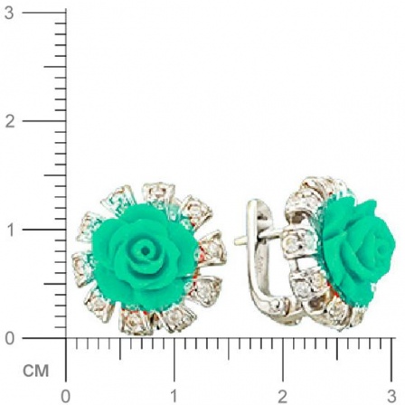 Серьги Цветы с кораллом, фианитами из серебра (арт. 325142)