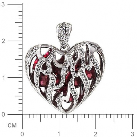 Подвеска Сердце с бриллиантами, рубинами из белого золота 750 пробы (арт. 325769)