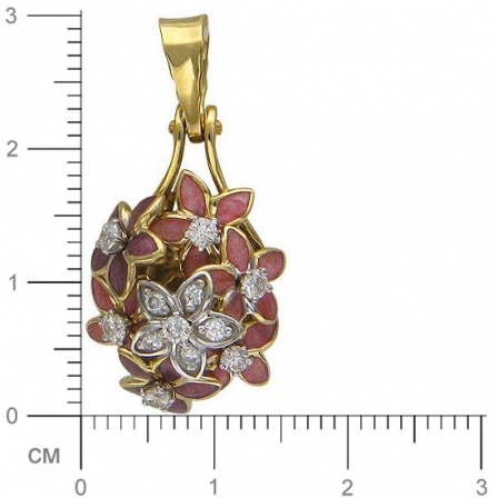 Подвеска Цветы с бриллиантом, вставкой из эмали из комбинированного золота (арт. 325781)