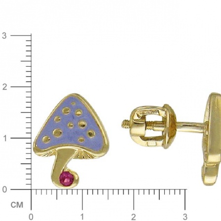 Серьги Грибочки с рубинами, вставкой из эмали из желтого золота (арт. 325786)
