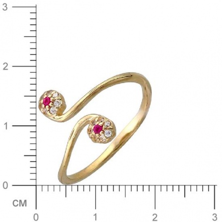 Кольцо с рубинами, фианитами из желтого золота (арт. 326050)