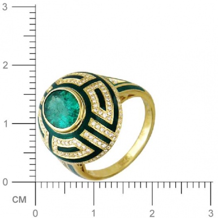 Кольцо с бриллиантами, изумрудом, вставкой из эмали из желтого золота 750 (арт. 327727)