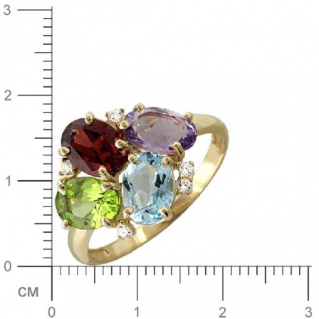 Кольцо с аметистом, гранатом, топазом, фианитами, хризолитом из желтого (арт. 329057)