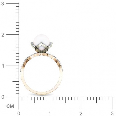 Кольцо с жемчугом, фианитами из комбинированного золота (арт. 329232)