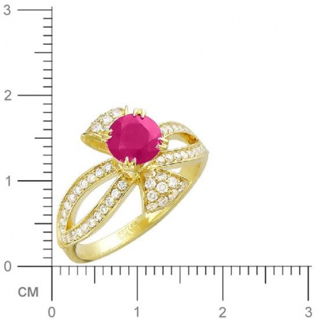 Кольцо Бантик с бриллиантами, рубином из желтого золота 750 пробы (арт. 332154)