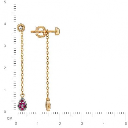 Серьги Капли с бриллиантами, рубинами из красного золота (арт. 332705)