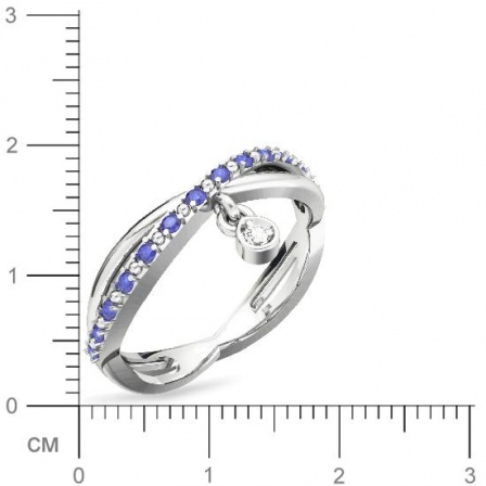 Кольцо с сапфирами и подвеской с бриллиантом из белого золота  (арт. 333554)