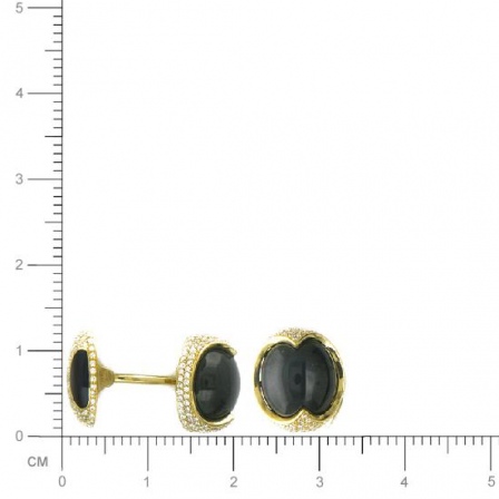 Запонки с бриллиантами, агатами, вставкой из эмали из желтого золота 750 (арт. 334532)