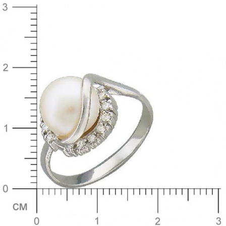 Кольцо с фианитами, жемчугом из серебра (арт. 334825)