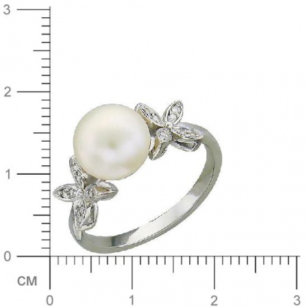 Кольцо Цветок с фианитами, жемчугом из серебра (арт. 334846)