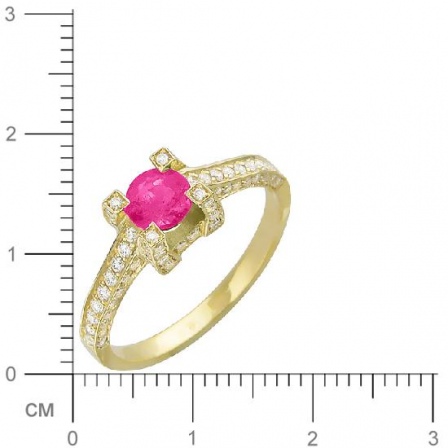 Кольцо с бриллиантами, рубином из желтого золота 750 пробы (арт. 335997)