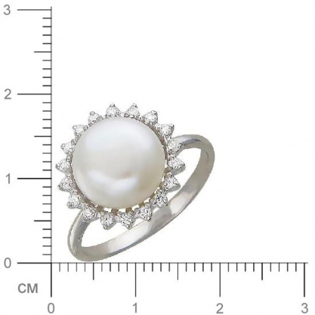 Кольцо с жемчугом, фианитами из серебра (арт. 336058)