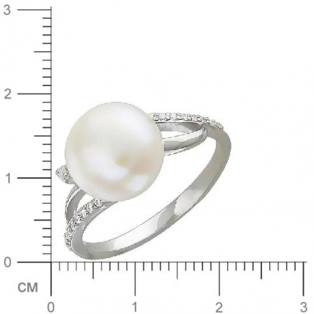 Кольцо с жемчугом, фианитами из серебра (арт. 336066)