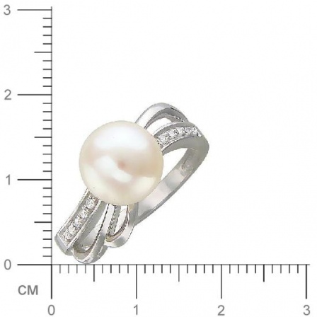 Кольцо с жемчугом, фианитами из серебра (арт. 336068)