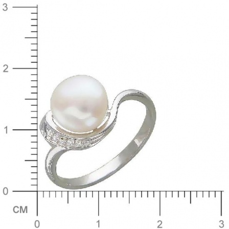 Кольцо с жемчугом, фианитами из серебра (арт. 336069)