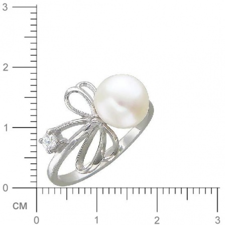 Кольцо с жемчугом, фианитом из серебра (арт. 336077)