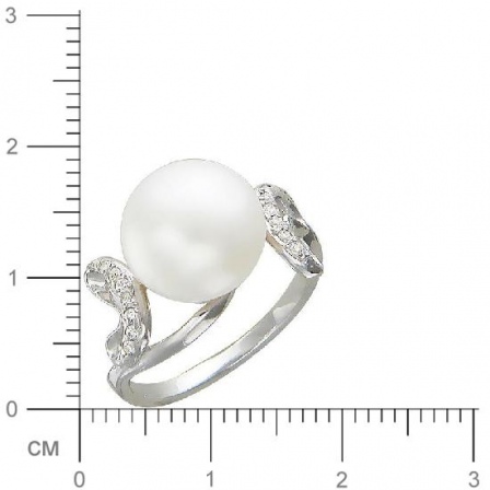 Кольцо с жемчугом, фианитами из серебра (арт. 336079)