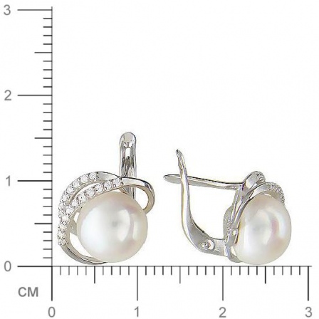 Серьги с жемчугом, фианитами из серебра (арт. 336087)
