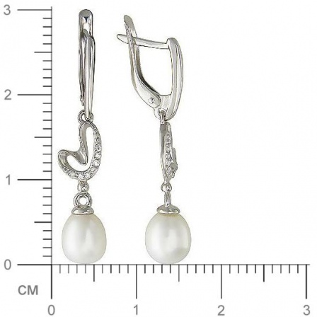 Серьги с жемчугом, фианитами из серебра (арт. 336120)