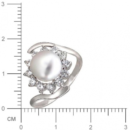 Кольцо с жемчугом, фианитами из серебра (арт. 338076)