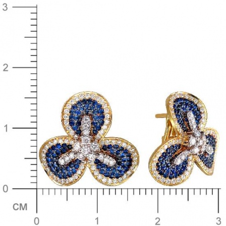 Серьги Цветы с бриллиантами, сапфирами из комбинированного золота 750 пробы (арт. 338125)