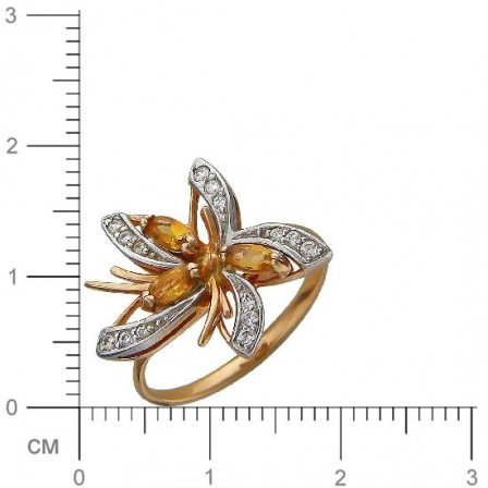 Кольцо Цветок с фианитами, цитринами из красного золота (арт. 338273)
