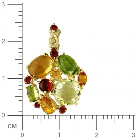 Подвеска с гранатом, кварцем, хризолитами, цитрином из желтого золота (арт. 342461)