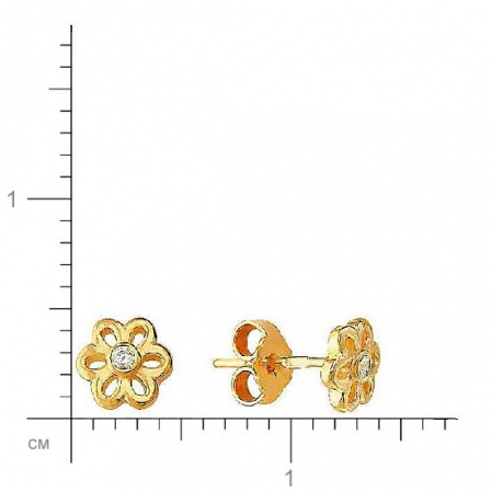 Серьги Цветы с фианитами из красного золота (арт. 343214)