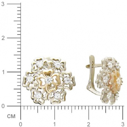 Серьги Цветы с фианитами из комбинированного золота (арт. 343392)