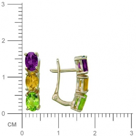 Серьги с аметистами, хризолитами, цитринами из красного золота (арт. 343901)