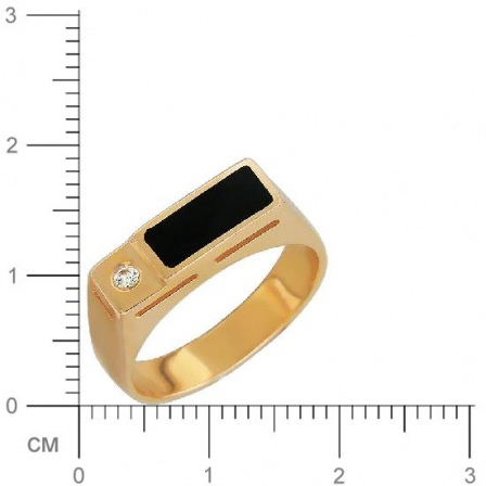 Кольцо с фианитом, ониксом из красного золота (арт. 344582)