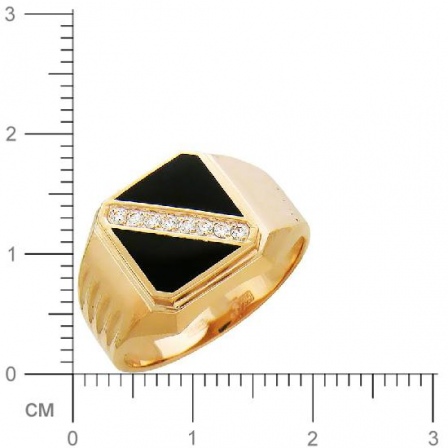 Кольцо с фианитами, ониксами из красного золота (арт. 344589)