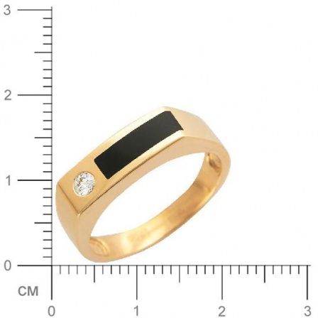 Кольцо с фианитом, ониксом из красного золота (арт. 344607)