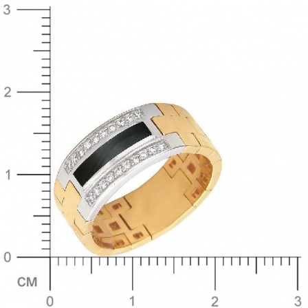 Кольцо Звенья цепи с фианитами, ониксом из комбинированного золота (арт. 344638)