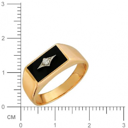 Кольцо с фианитом, ониксом из комбинированного золота (арт. 344639)