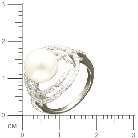 Кольцо с жемчугом, фианитами из серебра (арт. 345949)