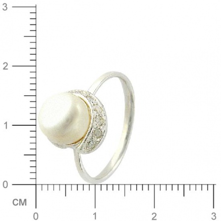 Кольцо с жемчугом, фианитами из серебра (арт. 348696)