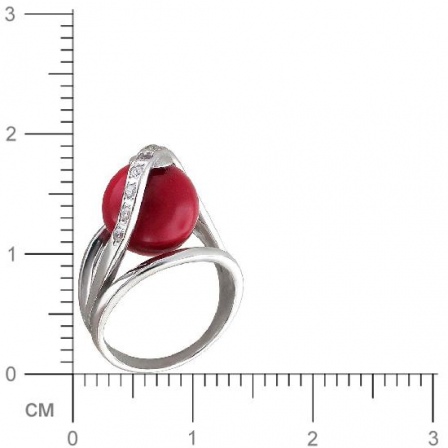 Кольцо с кораллом, фианитами из серебра (арт. 348757)