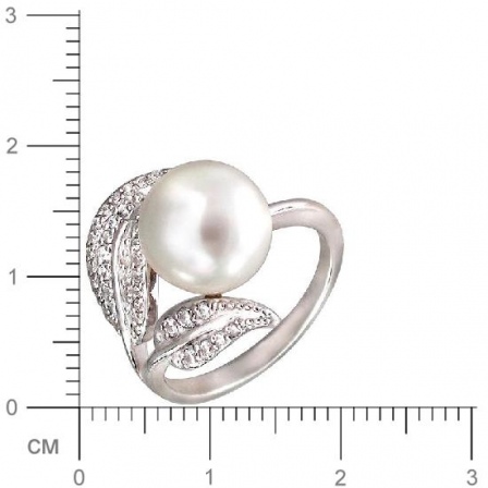 Кольцо с жемчугом, фианитами из серебра (арт. 349320)